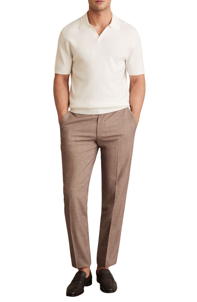 Reiss Tyne Textured Johnny Collar Polo Sweater, Alternate, color, White