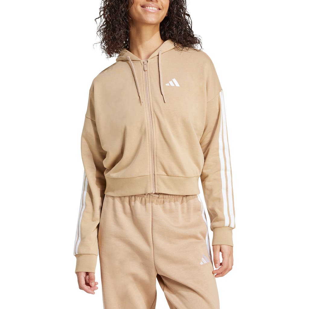 Adidas Originals Adidas 3-stripes French Terry Full Zip Hoodie In Brown