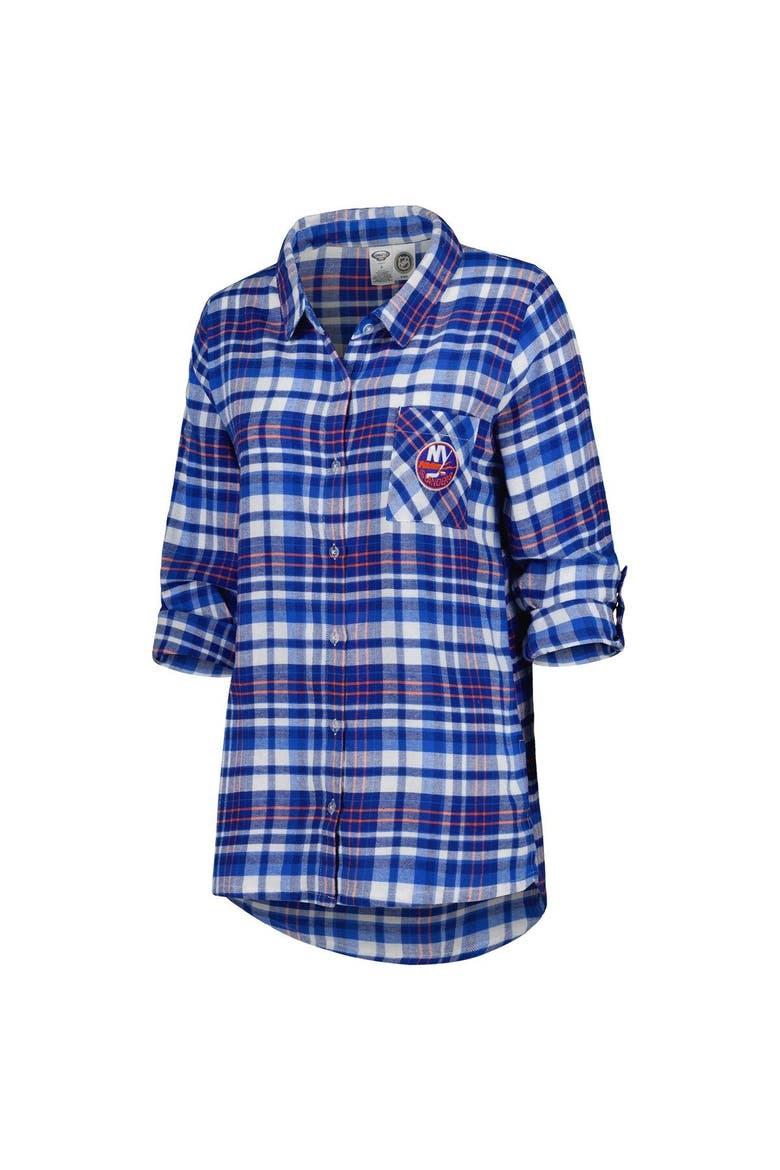 Women's Concepts Sport Royal New York Islanders Mainstay Flannel Full-Button Long Sleeve Nightshirt, Alternate, color, Royal