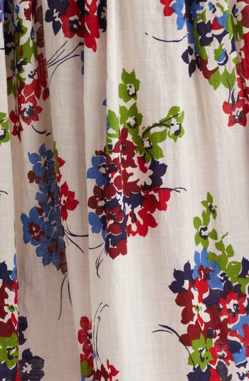 THE GREAT. The Viola Floral Smocked Waist Cotton Midi Skirt