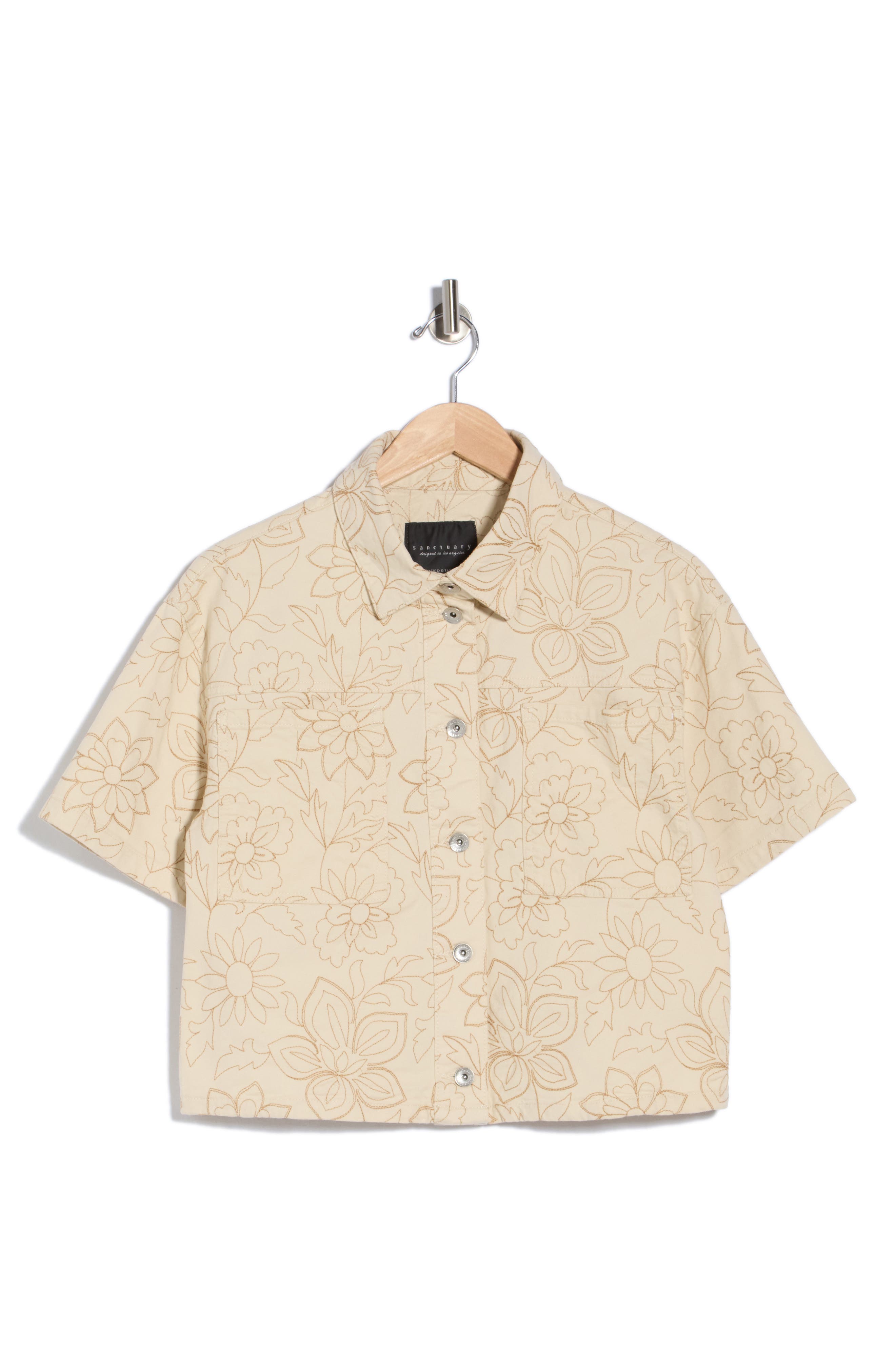 Sanctuary Slow Rider Floral Embroidered Short Sleeve Shacket