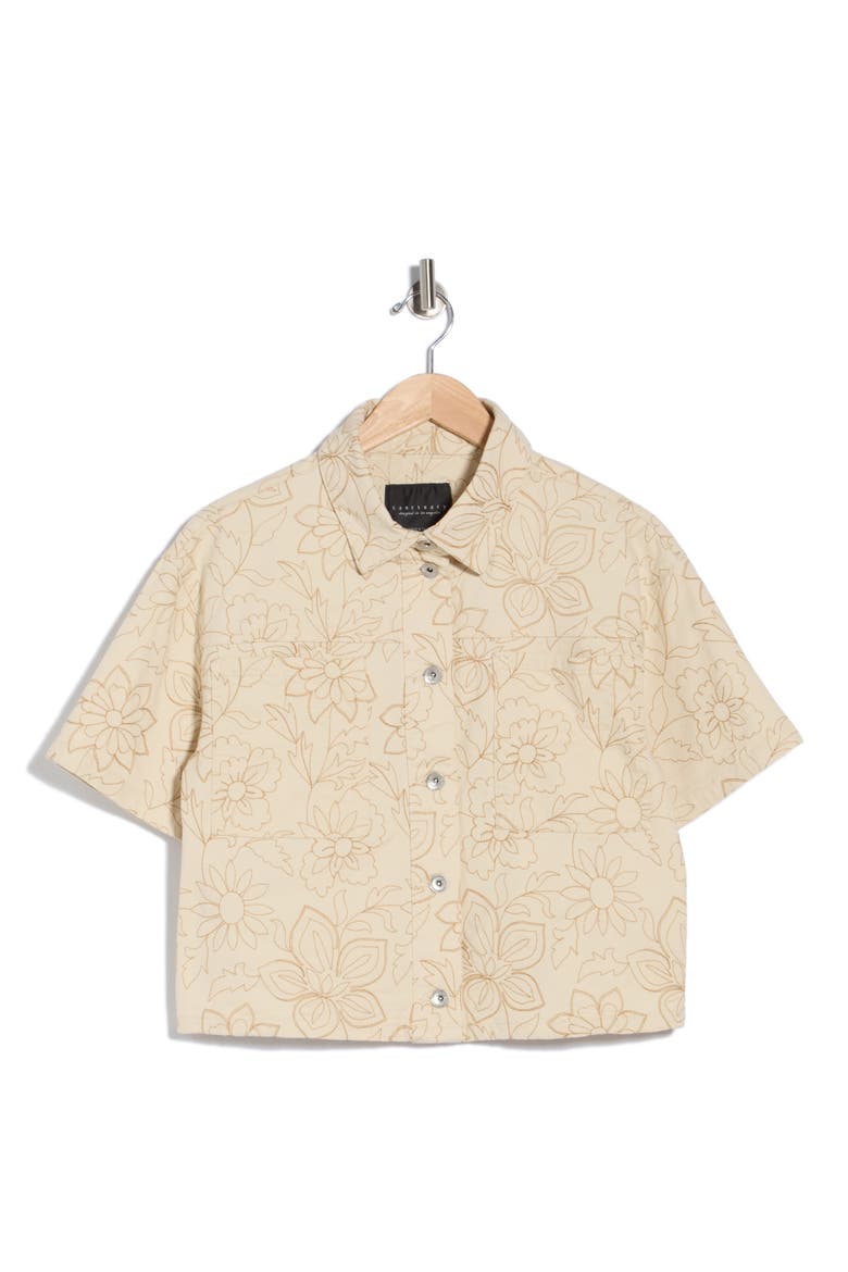 Slow Rider Floral Embroidered Short Sleeve Shacket, Alternate, color, NEW NATURAL WHITE