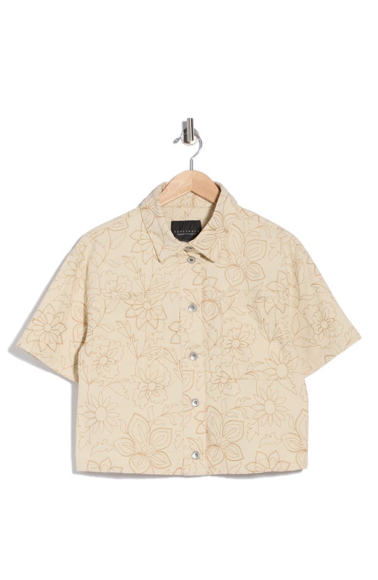 Sanctuary Slow Rider Floral Embroidered Short Sleeve Shacket, Main, color, New Natural White