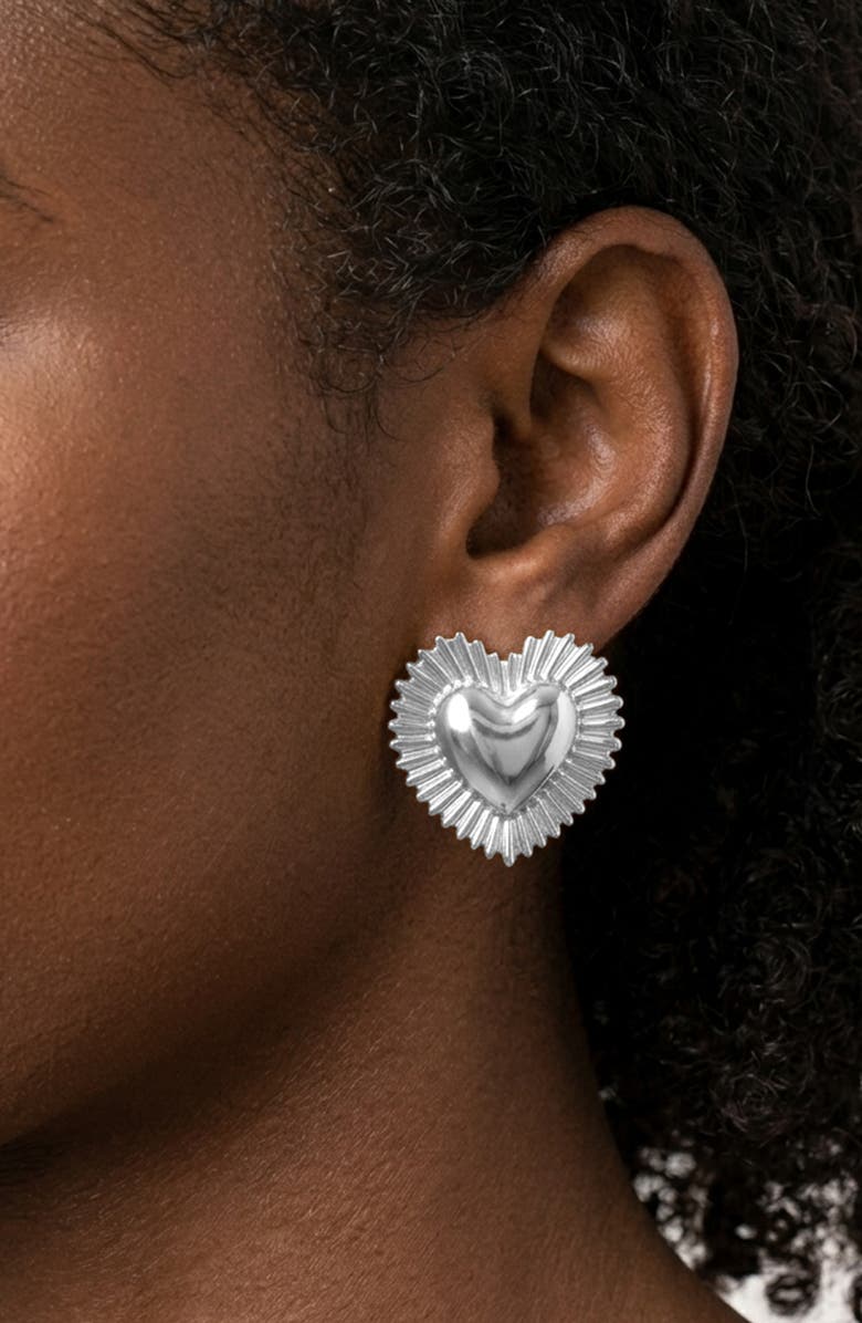 IMBER Oversize Puffy Heart Statement Earrings, Alternate, color, Silver
