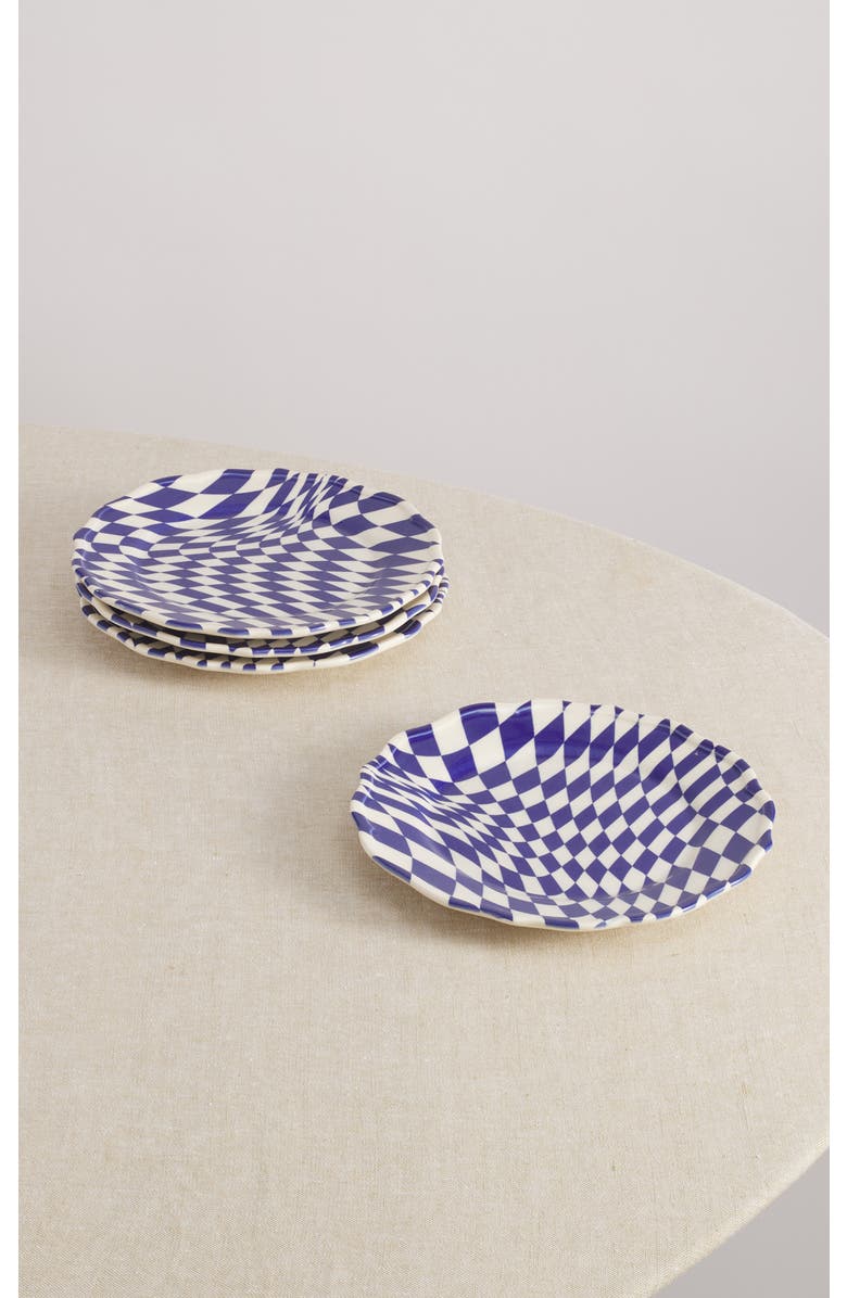 Maison Madison Home Mafalda 9'' Dessert Plate Set of 4, Main, color, Blue/Checkered