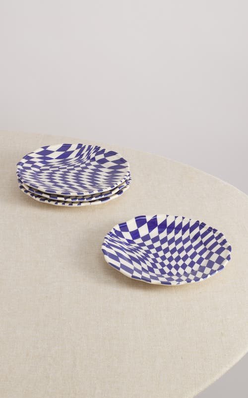 Maison Madison Home Mafalda 9'' Dessert Plate Set Of 4 In Blue/checkered