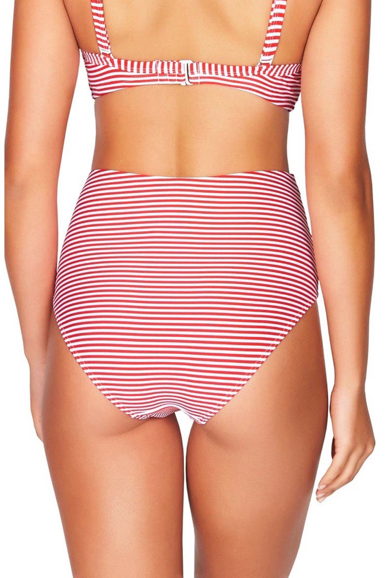 Sorrento Stripe High Waist Gathered Side Bikini Bottoms, Alternate, color, RED