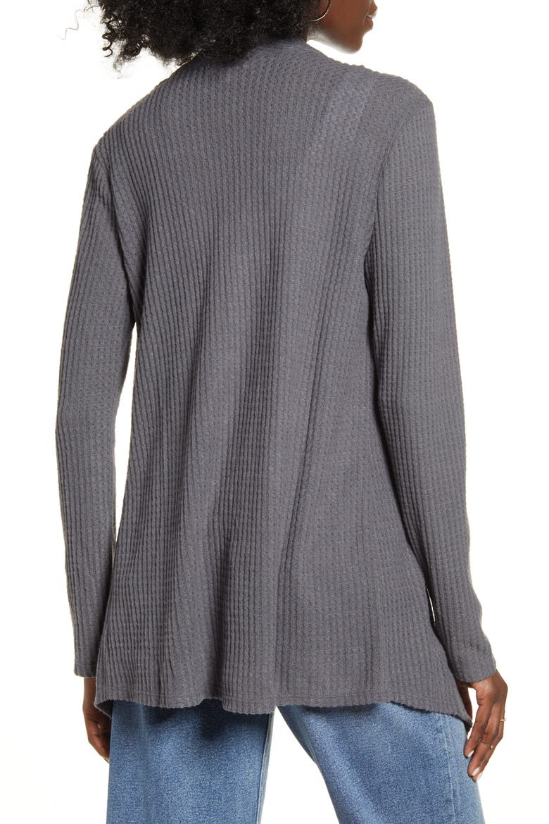 Waffle Knit Waterfall Cardigan, Alternate, color, HEATHER CHARCOAL