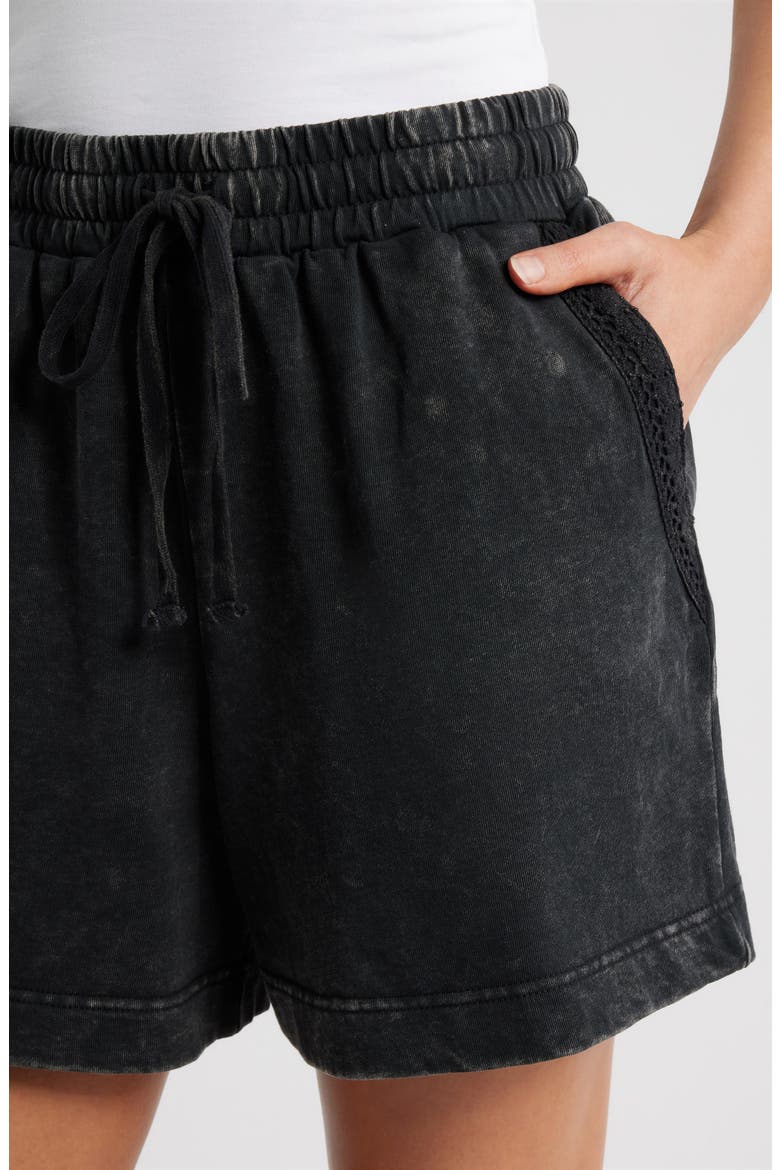 Crochet Accent Cotton Knit Shorts, Alternate, color, BLACK
