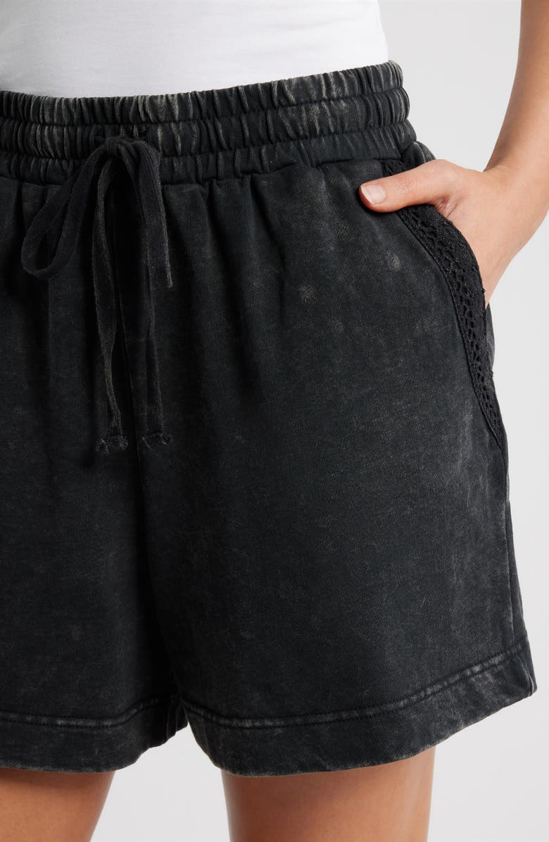 CITY BLUES Crochet Accent Cotton Knit Shorts, Alternate, color, Black