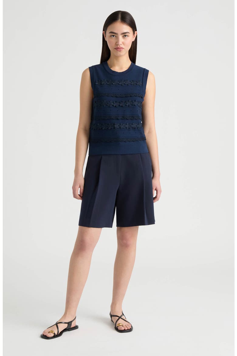 Floral Appliqué Sweater, Alternate, color, NAVY
