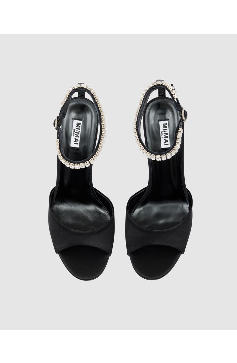 MI/MAI Flavia Satin Crystal Heeled Sandals, Alternate, color, Black