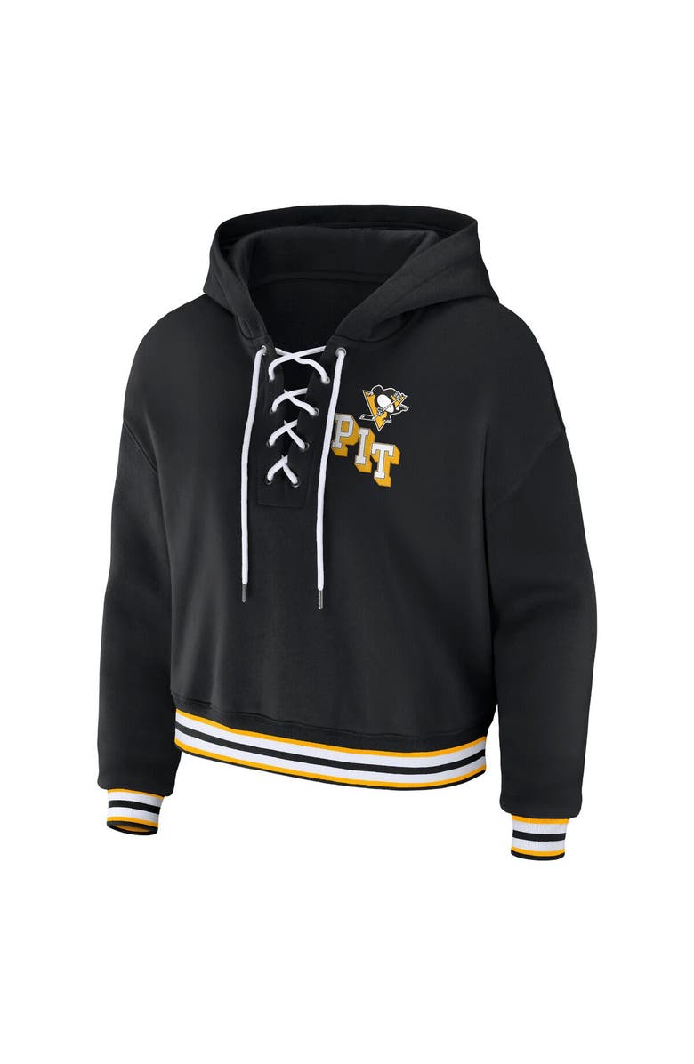 WEAR by Erin Andrews Women's WEAR by Erin Andrews Black Pittsburgh Penguins Lace-Up Pullover Hoodie, Alternate, color,