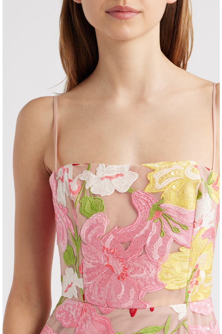 Gemma Floral Appliqué Sequin Midi Dress, Alternate, color, PINK MULTI FLORAL