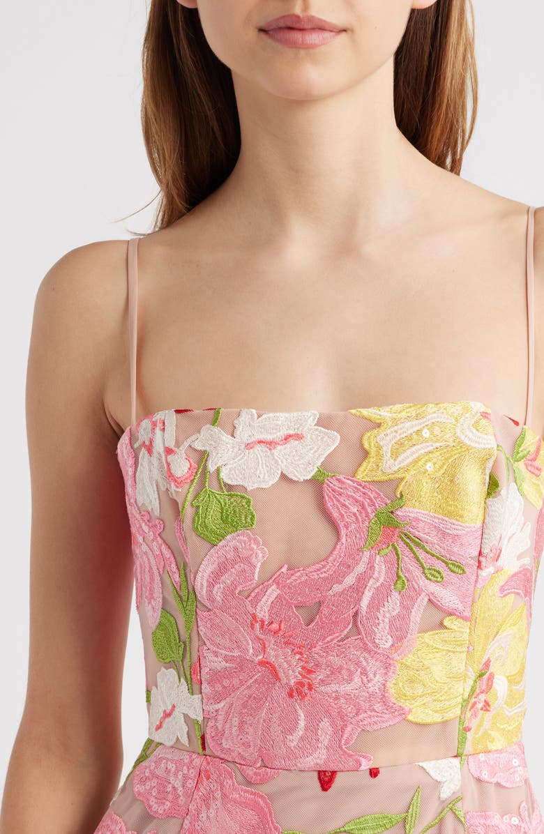 HELSI Gemma Floral Appliqué Sequin Midi Dress, Alternate, color, Pink Multi Floral