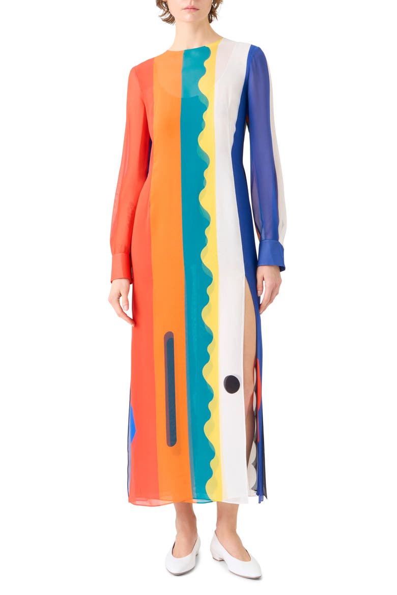 Paravent Print Silk Chiffon Button-Up Shirt, Main, color, ORANGE MULTICOLOR