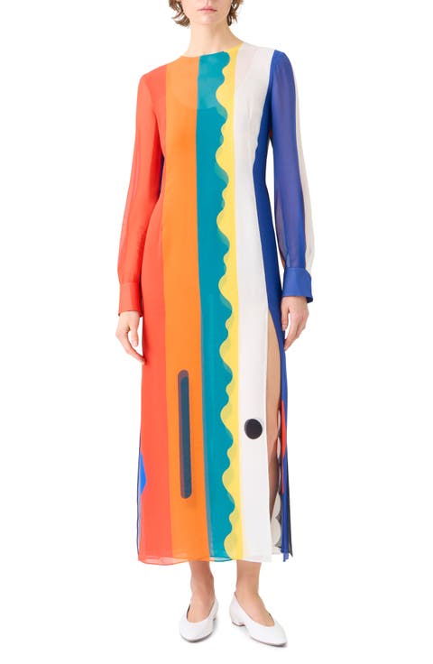 Paravent Print Silk Chiffon Button-Up Shirt