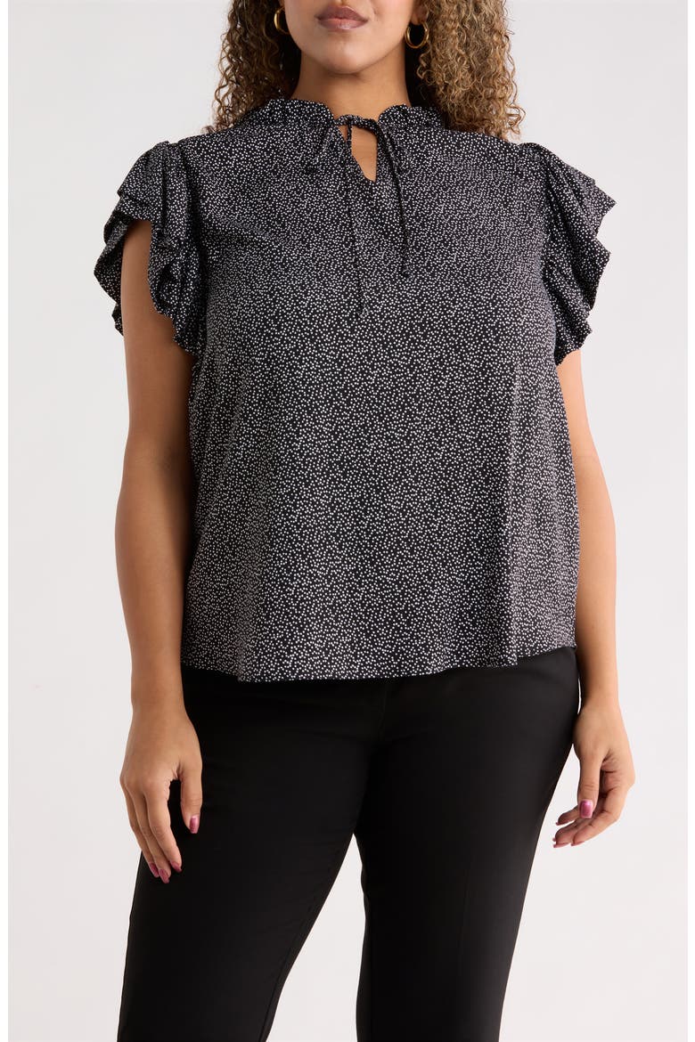 Ruffle Sleeve Top, Main, color, BLACK