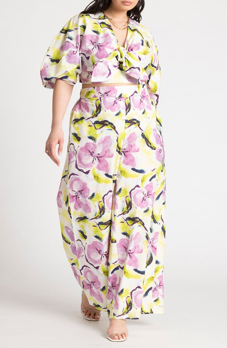 ELOQUII Floral Print Wide Leg Pants, Alternate, color, 