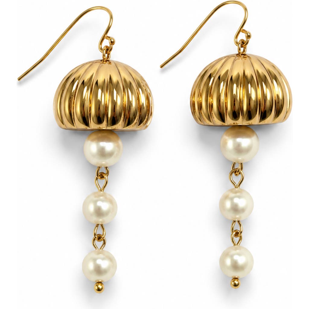 La Meno Faux Pearl Lantern Drop Earrings In Gold