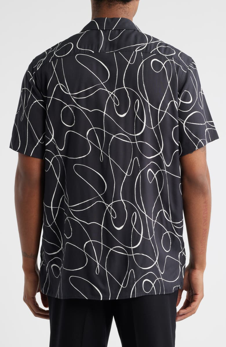 Open Edit Linework Print Camp Shirt, Alternate, color, Black Linework