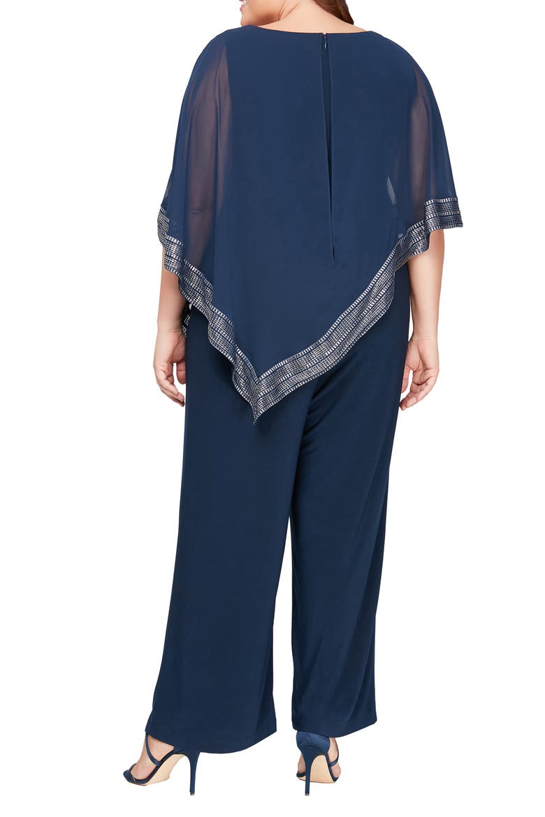 Foil Trim Asymmetric Popover Jumpsuit, Alternate, color, NAVY/SILVER
