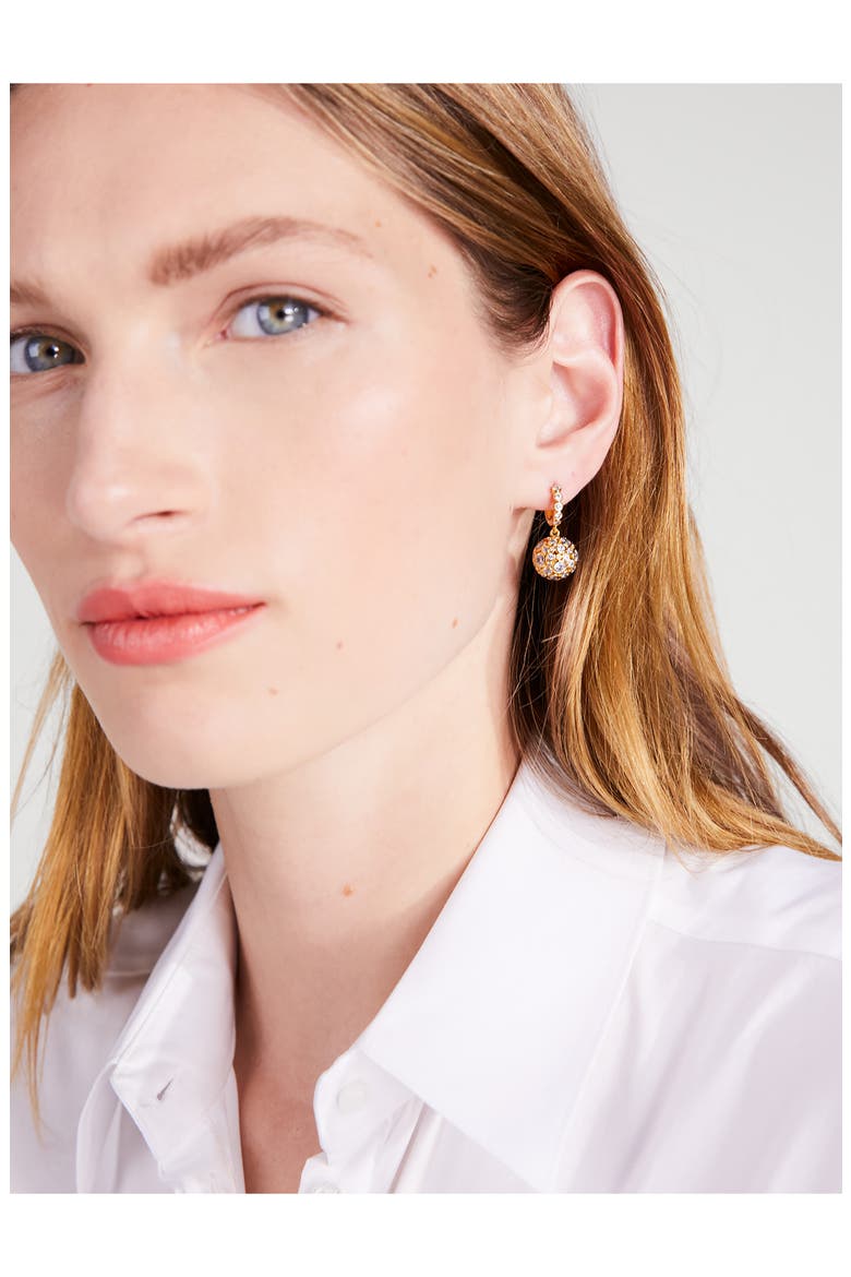 cubic zirconia sphere huggie hoop earrings, Alternate, color, CLEAR/ GOLD.