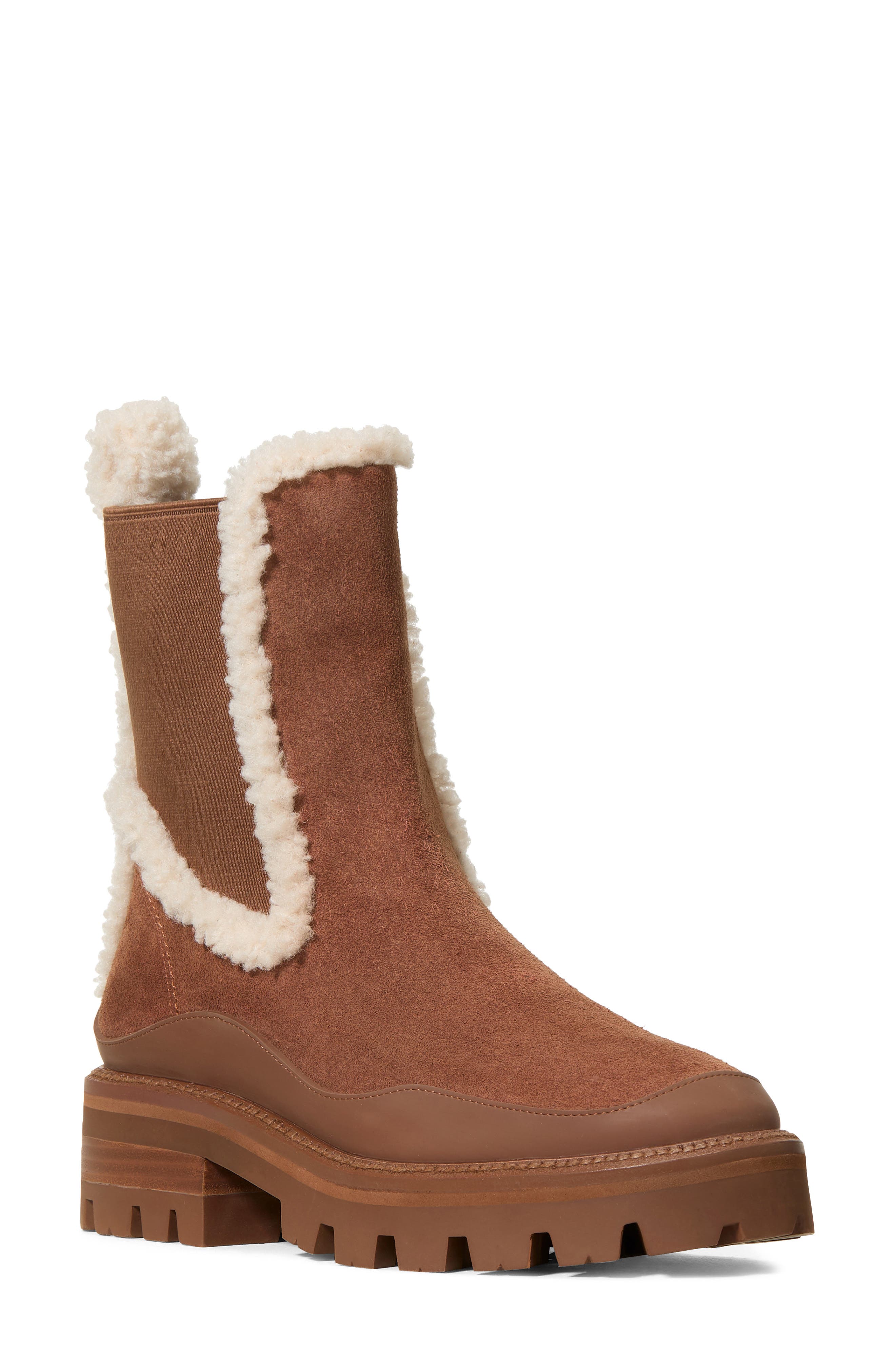 Kate Spade New York london faux shearling trim chelsea boot, Main, color, Hot Chocolate