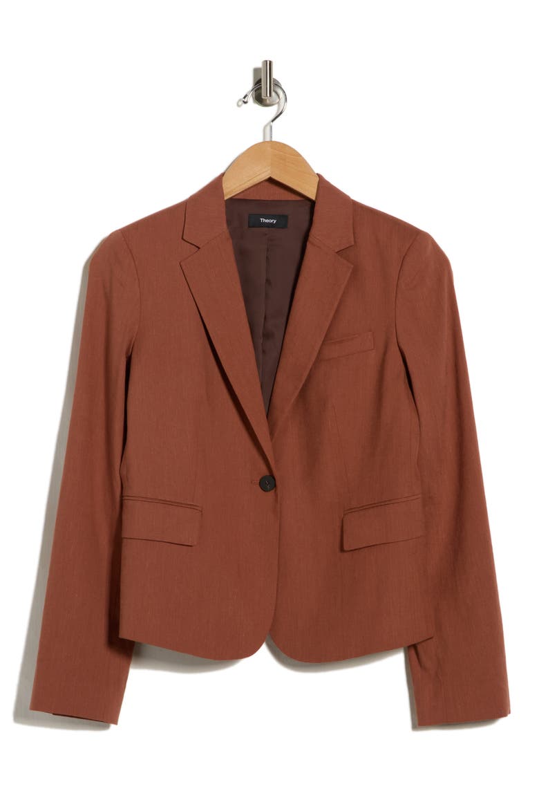 Shrunken Stretch Linen Blend Blazer, Alternate, color, TERRACOTTA