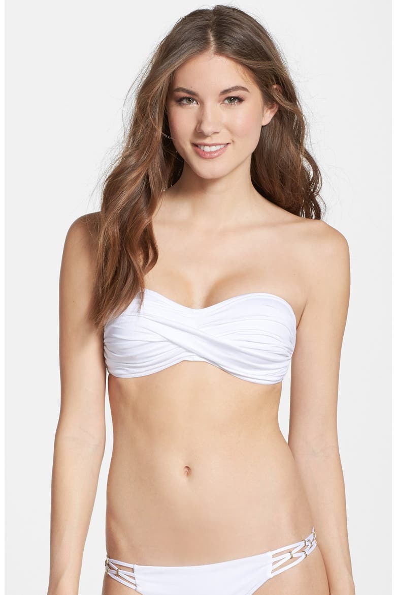 'Amber' Back Beaded Twist Bandeau Bikini Top, Main, color, WHITE