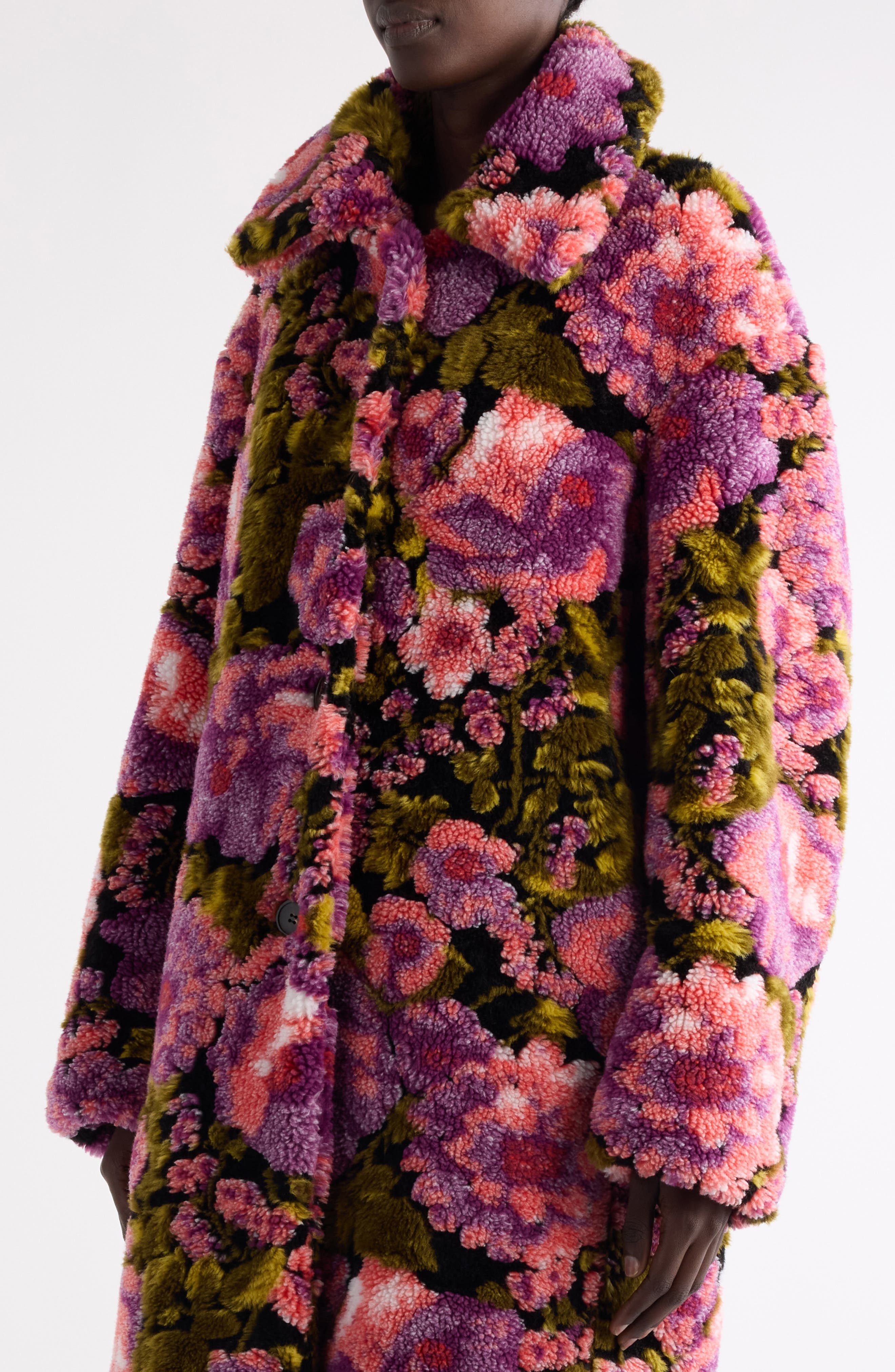 Dries Van Noten Rendas Floral Jacquard High Pile Fleece Coat