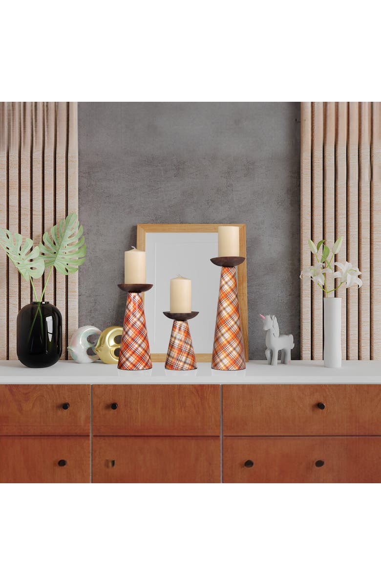 Mela Artisans Plaid Pillar Candleholder Set - Ochre, Alternate, color, Ochre