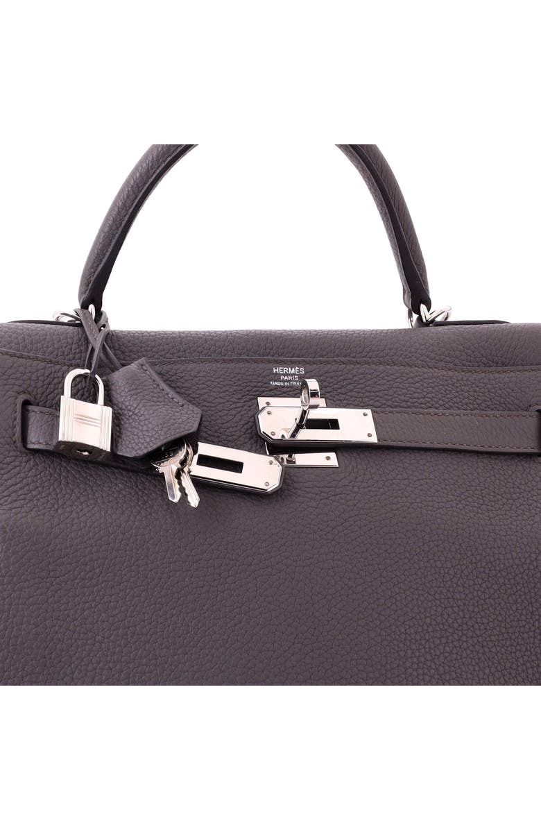 Pre-Owned Hermes Kelly Handbag Grey Clemence with Palladium Hardware 28, Alternate, color, Etain