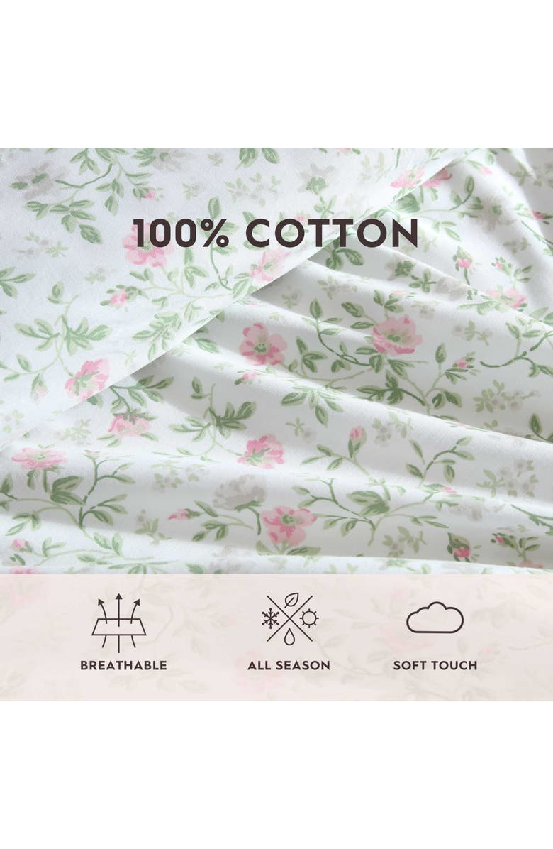 Laura Ashley Bonnie 200-Thread Count Cotton Percale Sheet Set, Alternate, color, Light-Pastel Pink