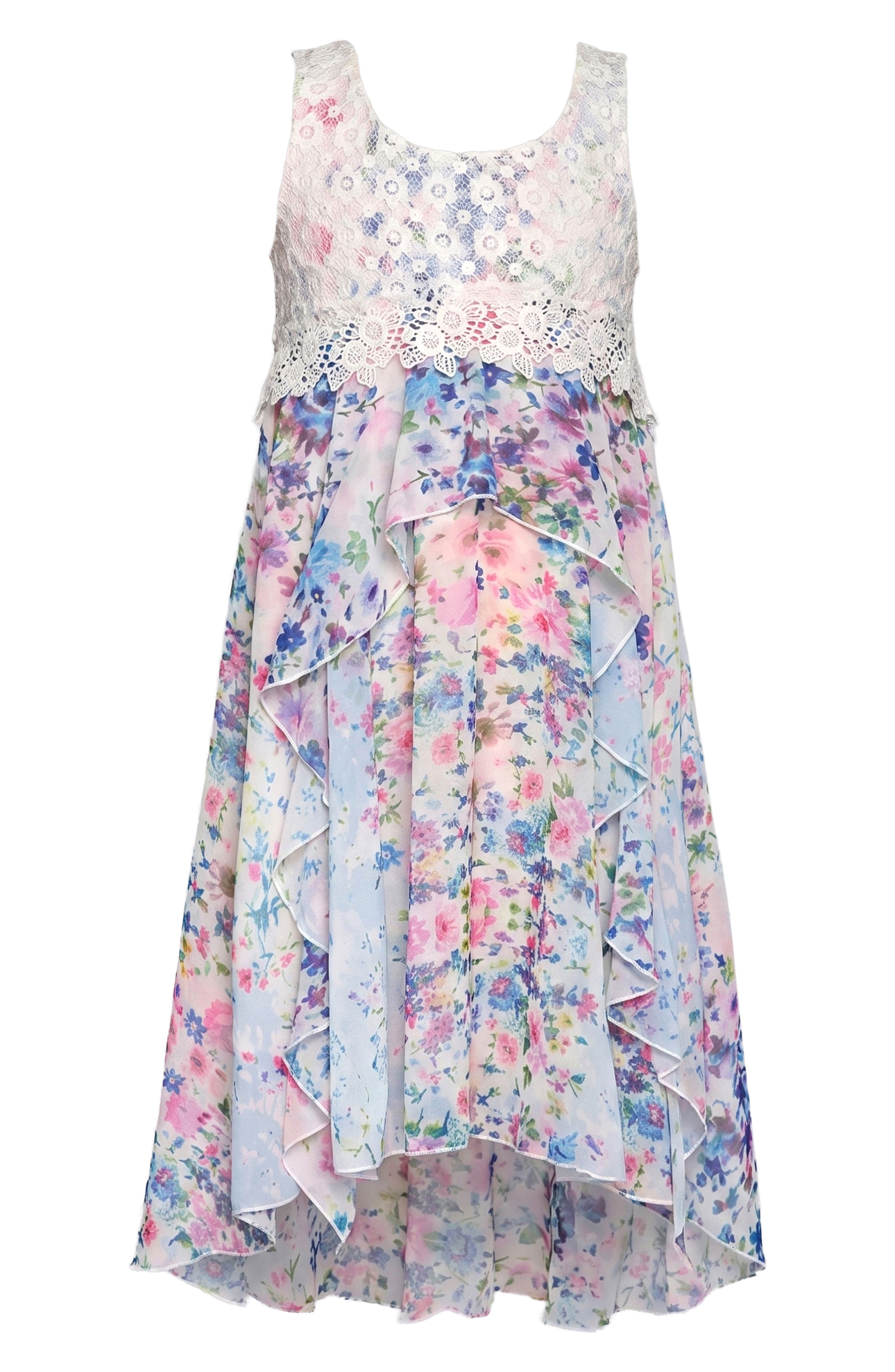 Kids' Lace Trim High-Low Dress