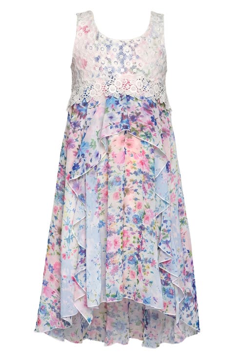Kids' Lace Trim High-Low Dress