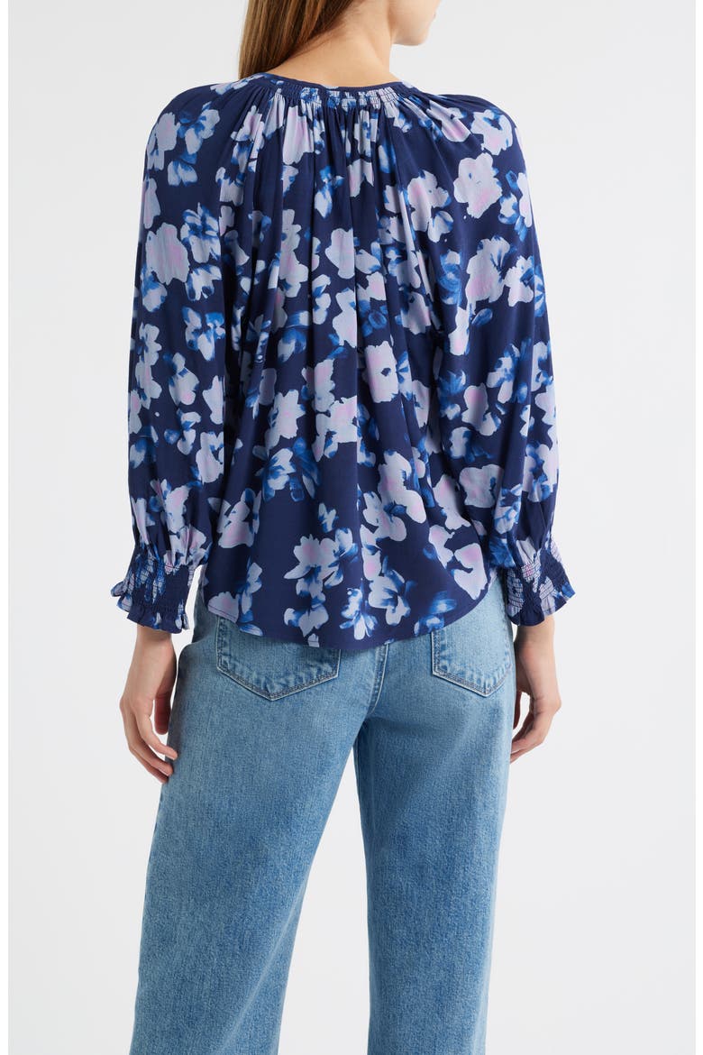Mariah Floral Smocked Button-Up Peasant Top, Alternate, color, MIDNIGHT PEONY