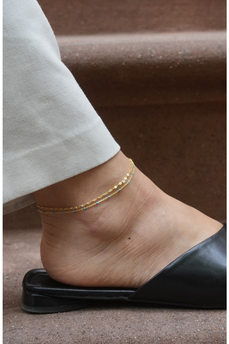 Layered Beaded Anklet, Alternate, color, GOLD/ TURQUOISE