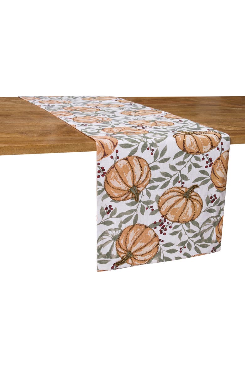 Harvest Pumpkin and Botanical Berry Runner 14" x 72", Alternate, color, Green