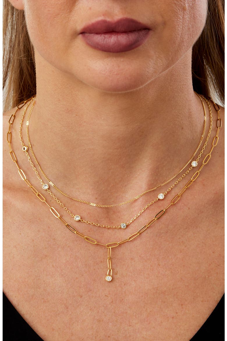 Set of 3 Cubic Zirconia Layered Necklaces, Alternate, color, YELLOW