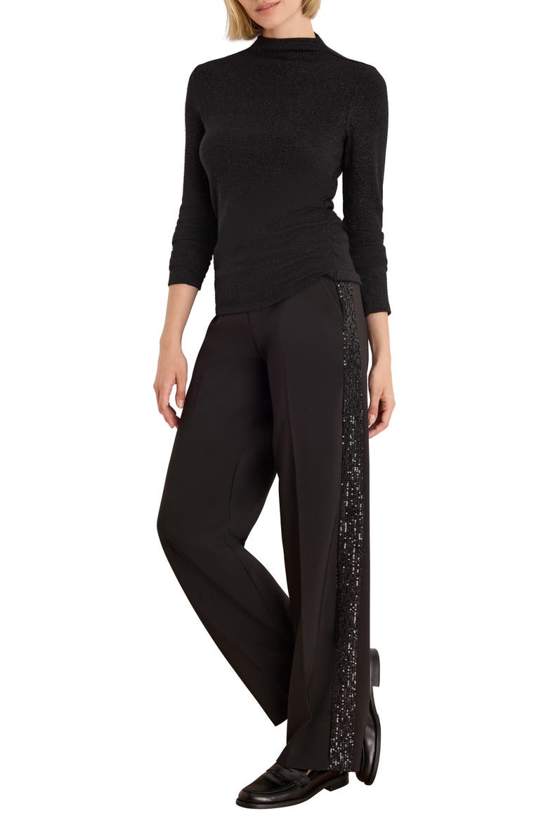 Everyday Sparkle Ruched Mock Neck Sweater, Alternate, color, BLACK ONYX