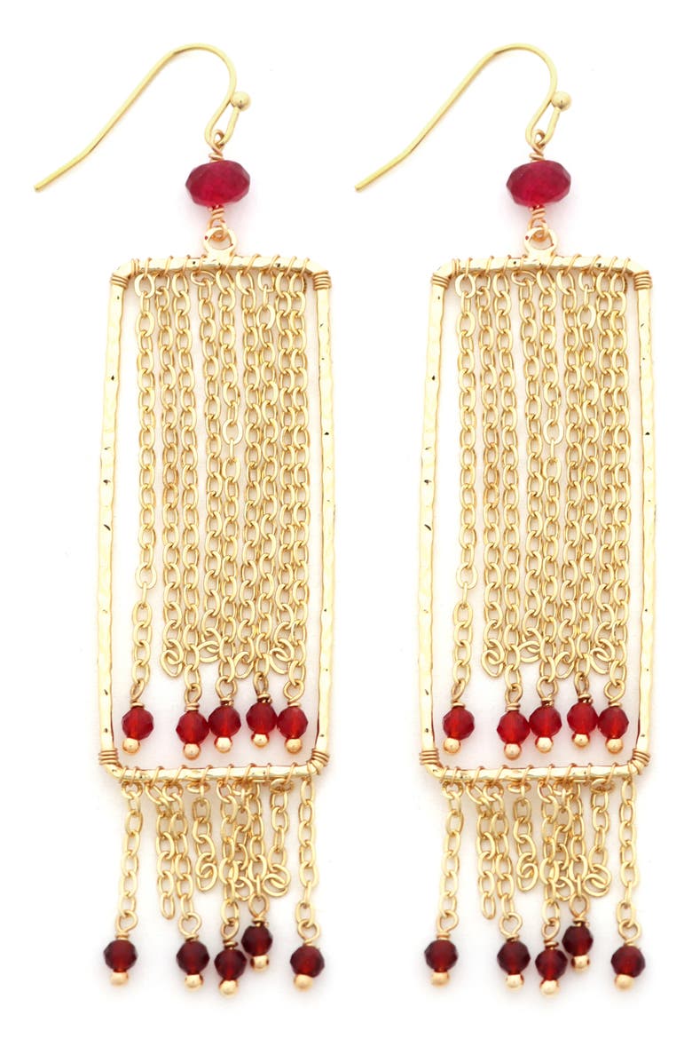 Crystal Beaded Chain Fringe Drop Earrings, Main, color, BURGUNDY