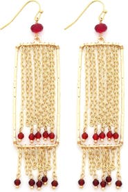 Panacea Crystal Beaded Chain Fringe Drop Earrings