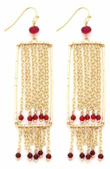 Panacea Crystal Beaded Chain Fringe Drop Earrings