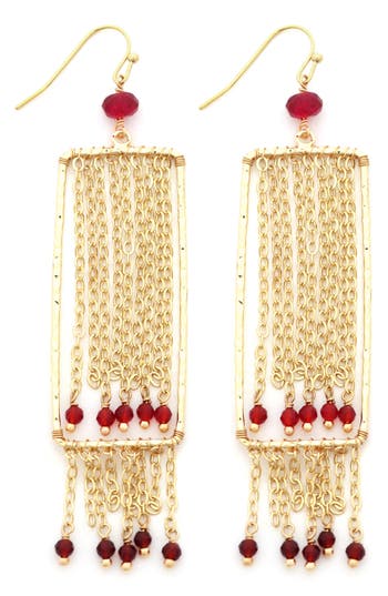 Panacea Crystal Beaded Chain Fringe Drop Earrings In Gold