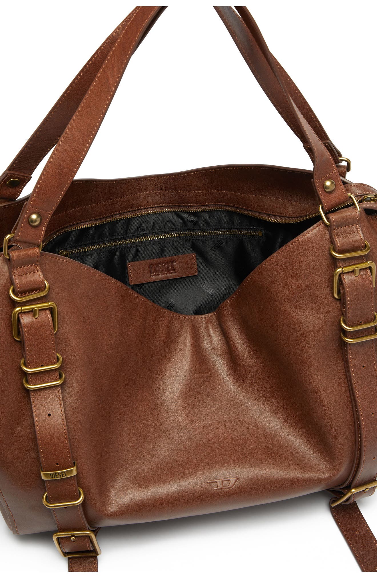 D-One Top Handle Leather Bag, Alternate, color, BROWN