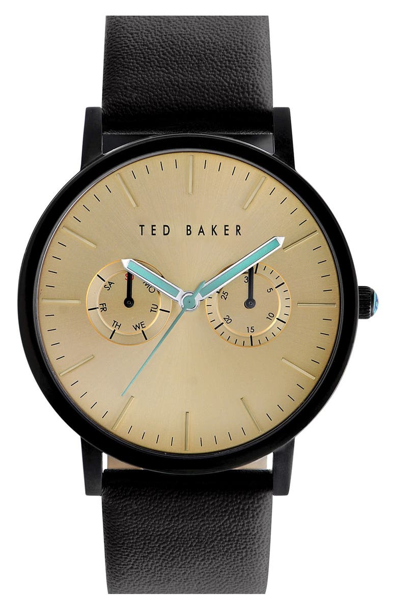 Ted Baker London Multifunction Leather Strap Watch, 40mm, Main, color, 