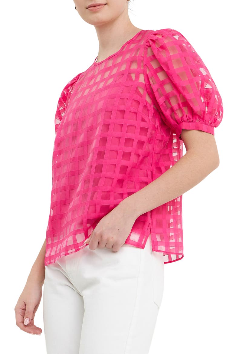 Windowpane Sheer Top, Alternate, color, FUCHSIA
