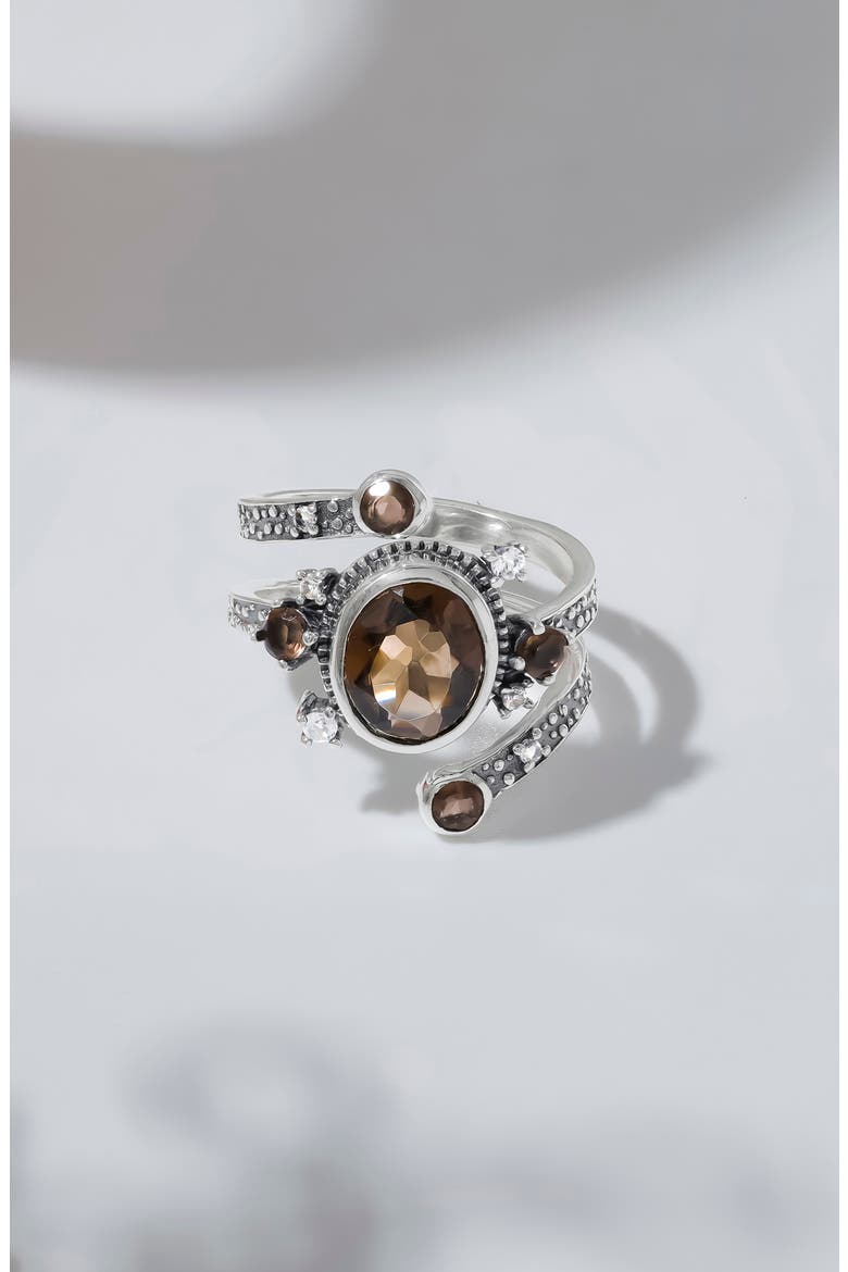 Silver Plated Smoky Quartz Statement Ring, Alternate, color, BROWN