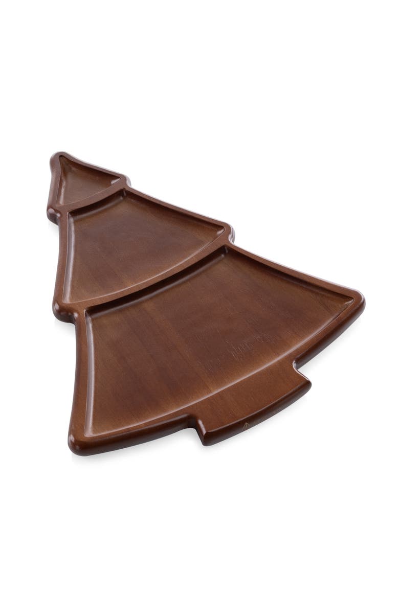 Christmas Tree Sectioned Serving Tray, Main, color, Stained Parawood